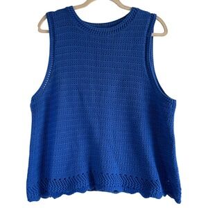 J.Crew Crochet Cotton Knit Tank Top‎ XL Blue Sleeveless Coastal Beachy Boho